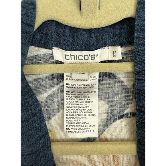 Chico's Tropical Ruana Wrap Size S/M Lightweight Kimono Sleeves Yellow Navy - Picture 6 of 8